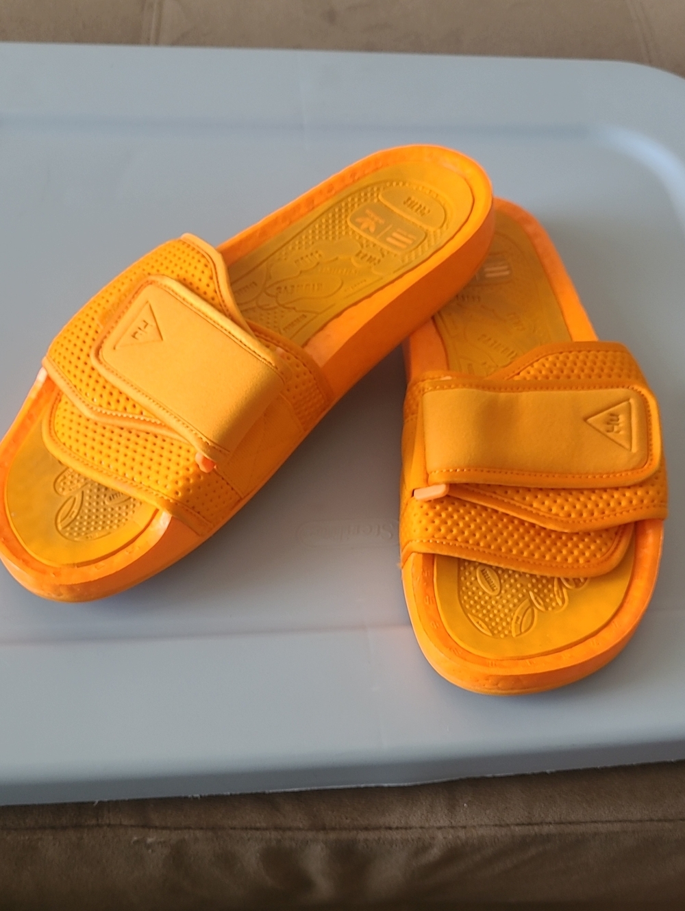Adidas Pharell Williams Human Race Boost Orange Slides Adjustable Strap Size 11
